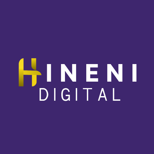 Logotipo da Hineni Digital: marca de marketing digital e segurança cibernética sobre fundo roxo